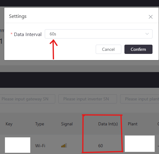 Setting data interval on Sun Synk Connect (web only)